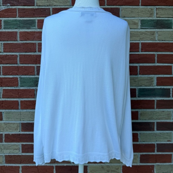 CJ Banks Scalloped Edge Eyelet White No Close Cardigan Sweater ⛄️ - Picture 7 of 12